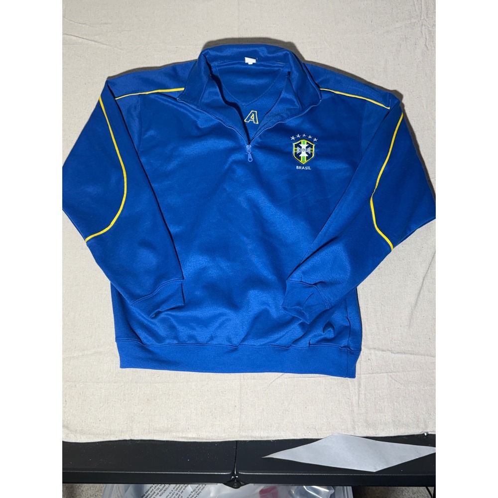 Brazil CBF Soccer Training Quarter Zip Pullover Blue Yellow Mens XL